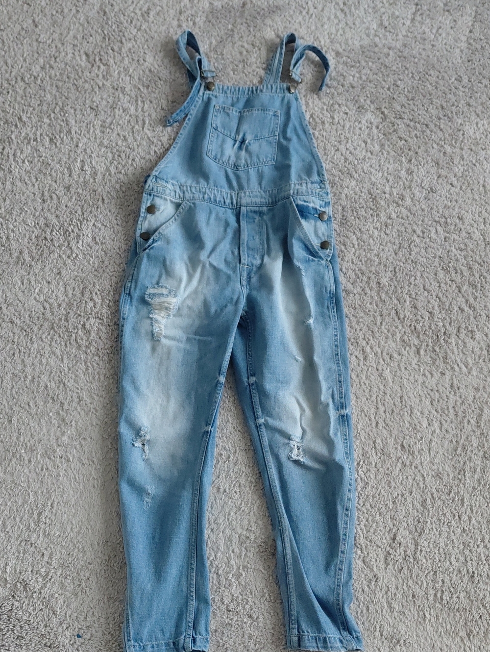 Zara Basic Light Wash Distressed Denim Overalls